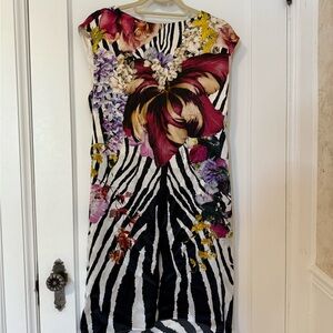Roberto Cavalli Multicolor Floral Zebra Midi Dress